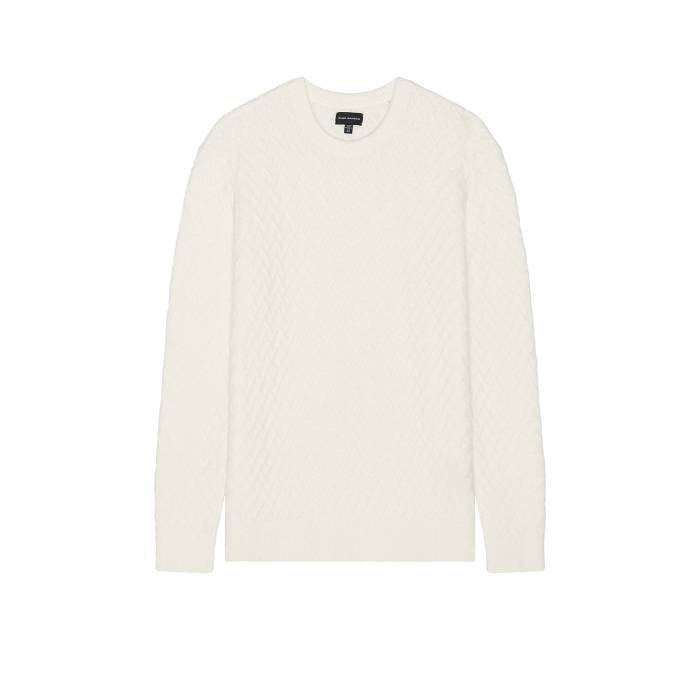 Club Monaco 【 Boucle Half Diamond Crew Sweater Men Ivory Marshmallow 】 ハーフ ダイヤモンド クルー トレーナー メンズファッション トップス ニット セーター メンズ アイボリー