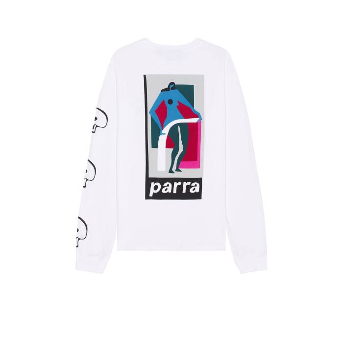 By Parra 【 Lowering The Bar Long Sleeve T-Shirt Men White 】 Sleeve スリーブ Tシャツ メンズファッション トップス Tシャツ カットソー メンズ 白色 ホワイト