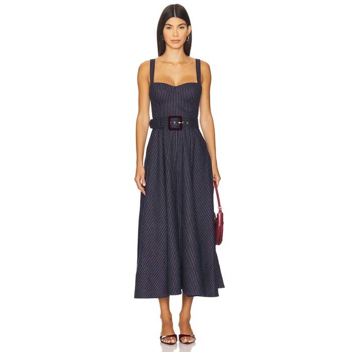 Cara Cara 【 Calypso Dress Women Navy Chalk Stripe 】 ドレス レディース 紺色 ネイビー Stripe ストライプ｜スニケス
