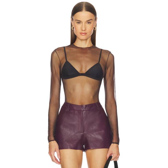 Alex Perry 【 Long Sleeve Mesh Bodysuit Women Espresso 】 Sleeve 捩り 上半身背広 レディース