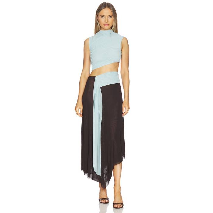 Bec + Bridge 【 Conni Asymmetric Midi Dress Women Arctic Blue \u0026Amp; Dark Choc 】 お召しもの レディース 青み 青色