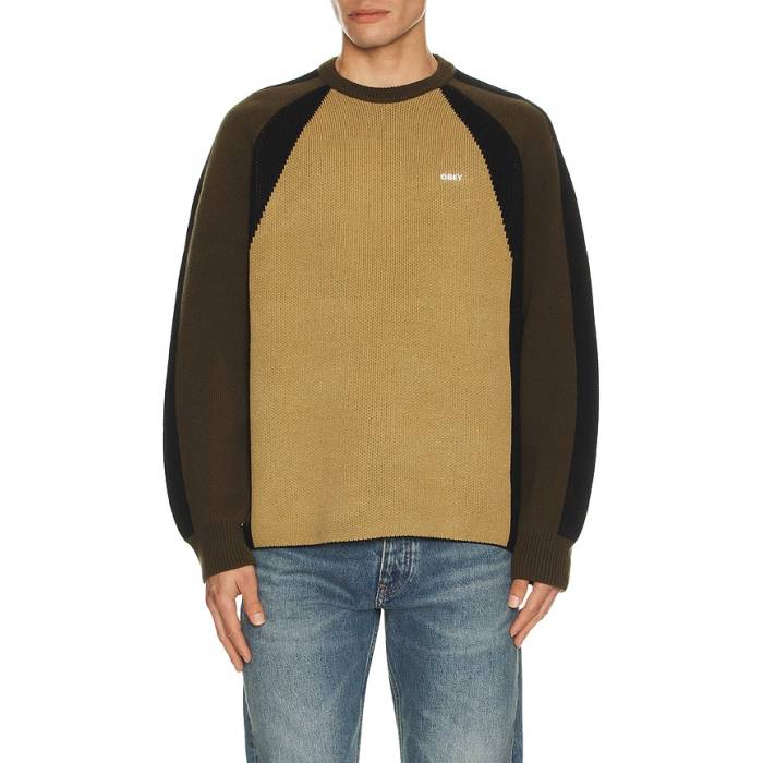 オベイ Obey 【 Raglan Crew Neck Sweater Men Mermaid Green Multi 】 Raglan ラグラン クルー トレーナー メンズ green 緑・グリーン｜スニケス 20,790円