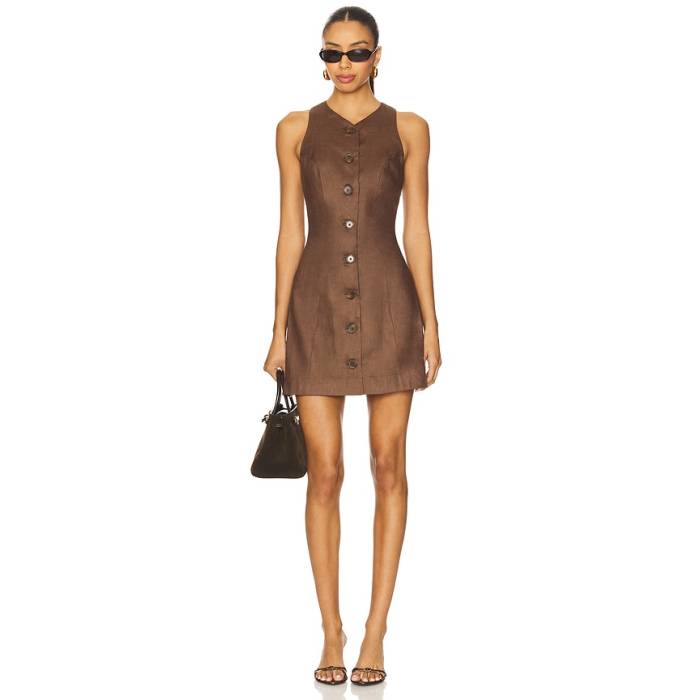 Matthew Bruch 【 Vest Mini Dress Women Brown Linen 】 より良い 御召しもの レディース 赤銅色 赤銅色
