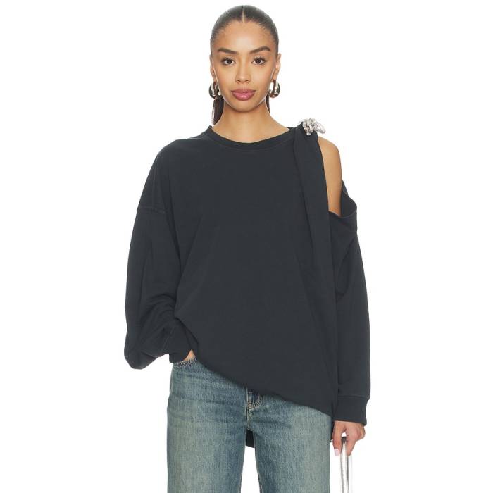 Area 【 Crystal Knot Long Sleeve T-Shirt Women Washed Black 】 Sleeve 衣袂 ティーシャツ レディース 黒いこと 黒いこと