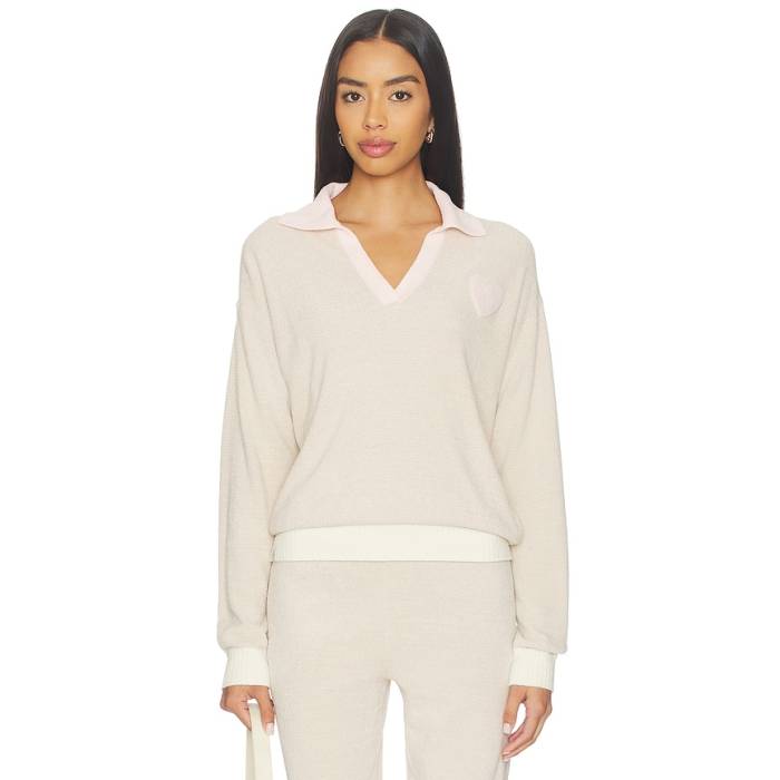 Barefoot Dreams 【 Cozy Chic Ultra Lite Color Block Heart Collared Pullover Women Stone Multi 】 ultra ウルトラ ともし火 レディース