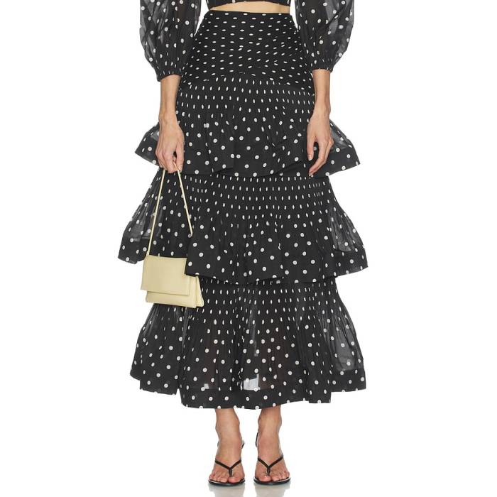ジマーマン Zimmermann 【 Pleated Tiered Skirt Women Black Dot 】 レディース 黒いこと 黒いこと