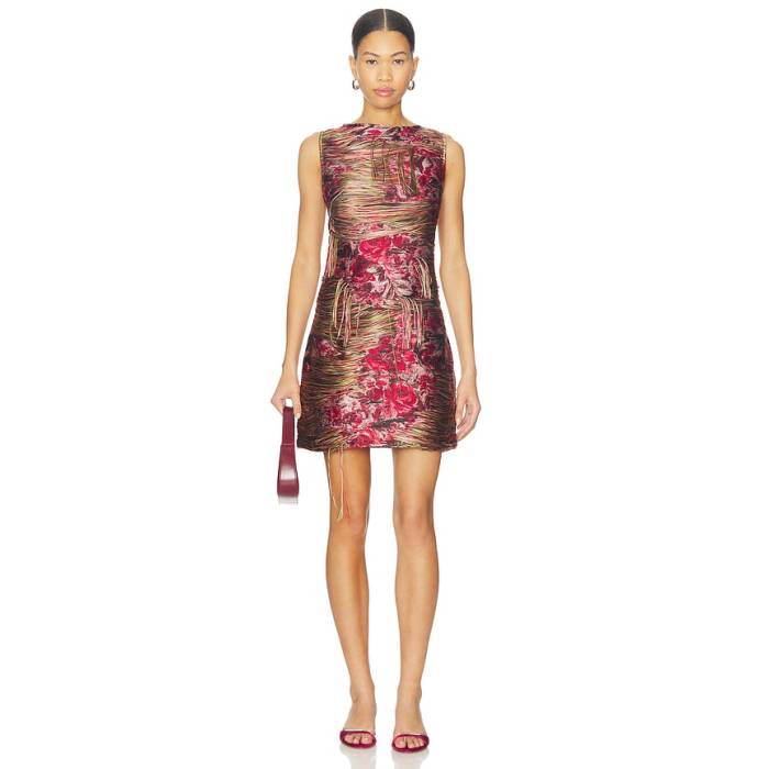 ガニー Ganni 【 Fringed Tapestry Organza Mini Dress Women Pompeian Red 】 お召しもの レディース Red 赤・赤いこと