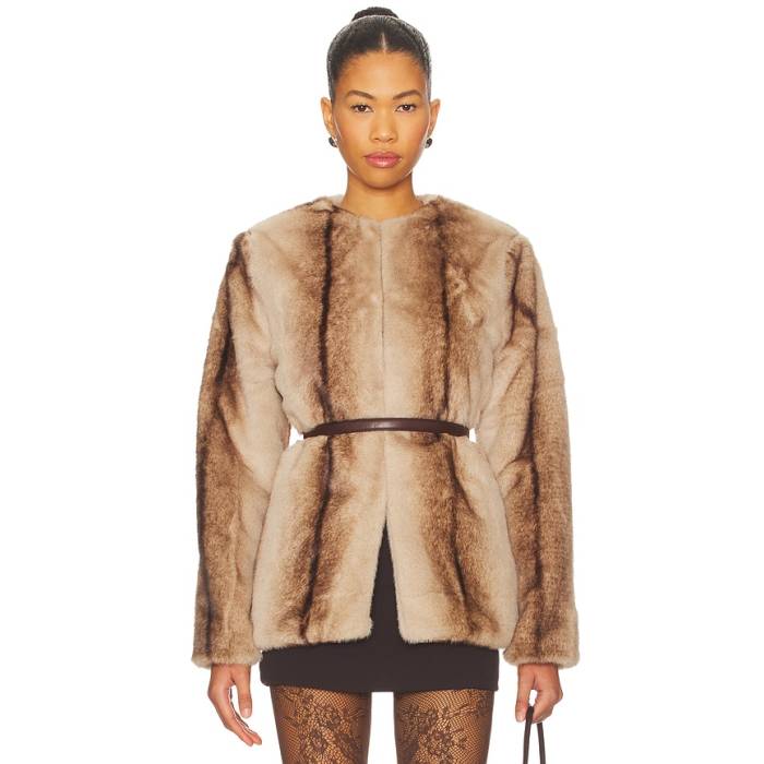 Line \u0026 Dot 【 The City Faux Fur Jacket Women Brown Multi 】 シティ Jacket 上衣 レディース 赤銅色 赤銅色