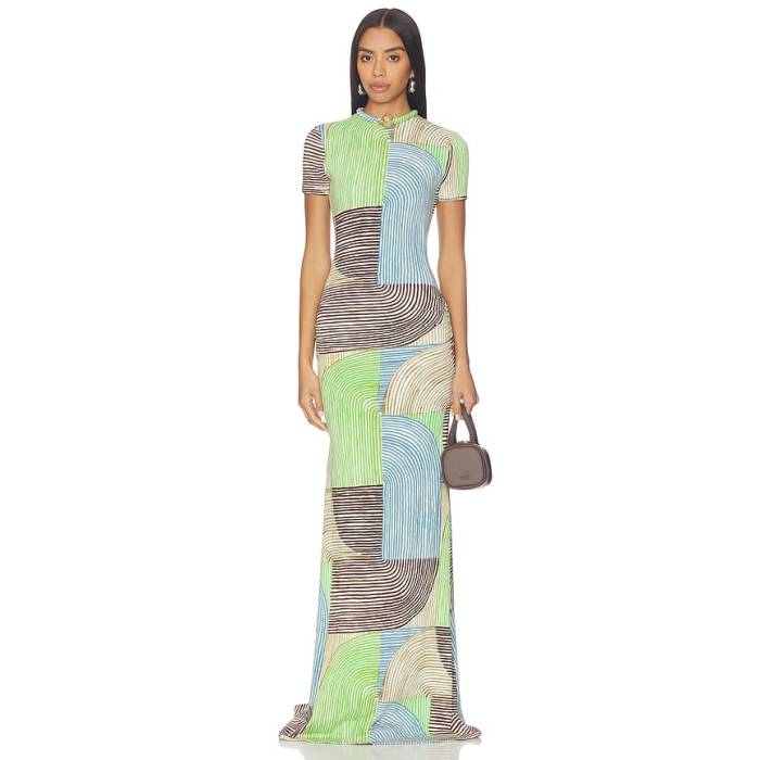 Silvia Tcherassi 【 Yara Dress Women Abstract Green Print 】 お召しもの レディース green 緑・緑であること