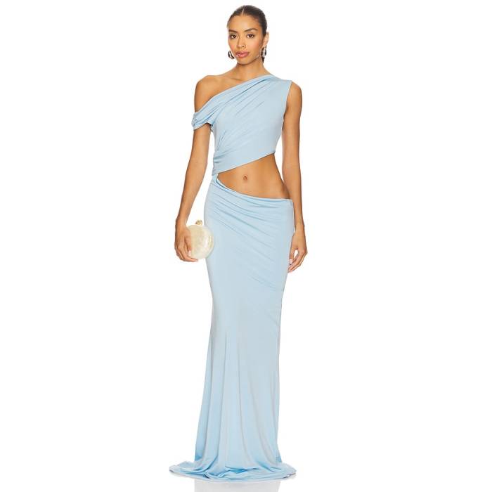 Awave Studio 【 Shoulder And Waist Long Dress Women Cerulean 】 御召しもの レディース