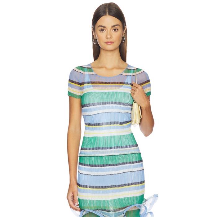 Simkhai 【 Knox Plisse Top Women Periwinkle Stripe 】 レディース Stripe 縞模様