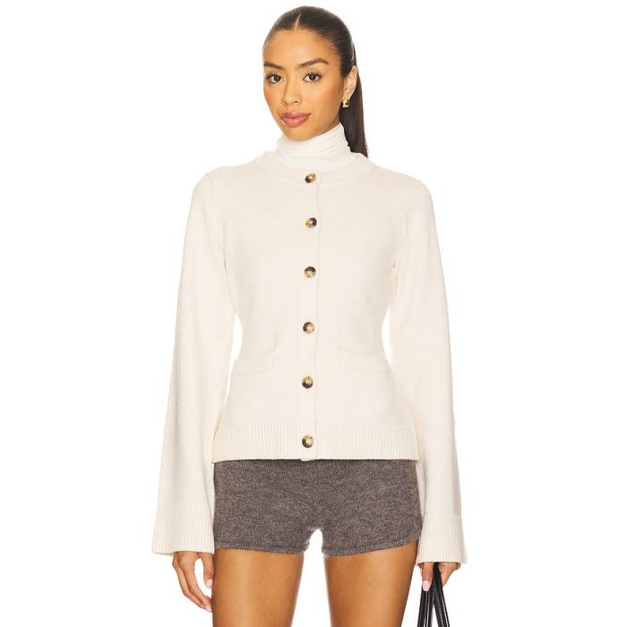 好ましいアメリカン Good American 【 Button Front Knit Cardigan Women Vanilla001 】 編み物 ジレー レディース