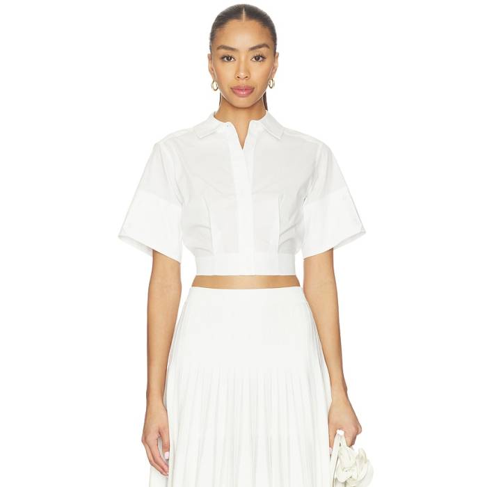Simkhai 【 Sabrina Short Sleeve Crop Top Women White 】 Sleeve 捩り Crop クロップ レディース 白いこと 白いこと
