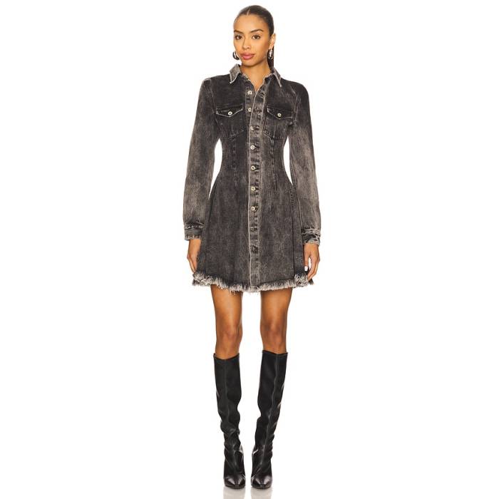 Marques \u0027 Almeida 【 Long Sleeve Mini Shirt Dress Women Black Acid Wash 】 Sleeve 捩り お召しもの レディース 黒いこと 黒いこと ドレス-レディースファッション
