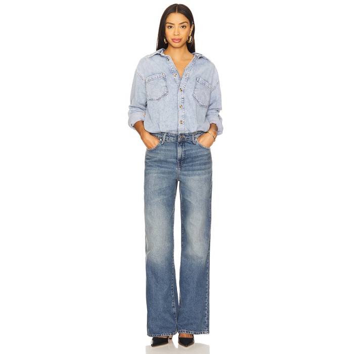 好ましいアメリカン Good American 【 Denim Shirt Jumpsuit Women Indigo796 】 ジーンズ 飛び降りる背広 レディース