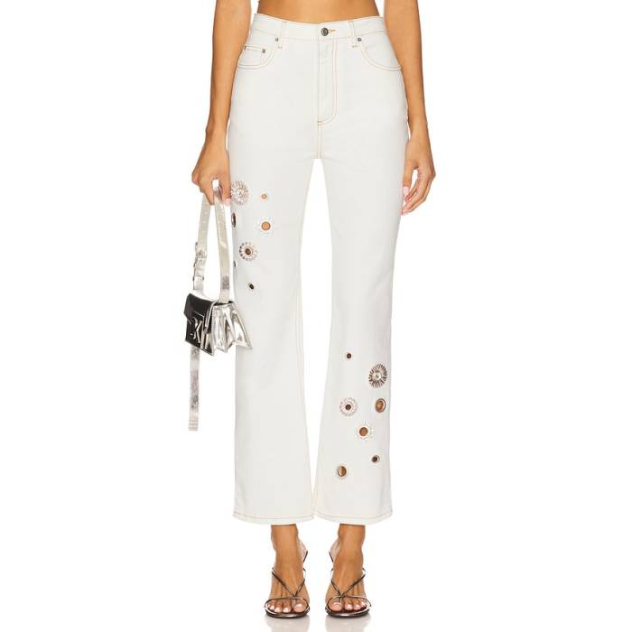Area 【 Crystal Grommet Straight Leg Jean Women Cream 】 レディース 皮膚軟化剤