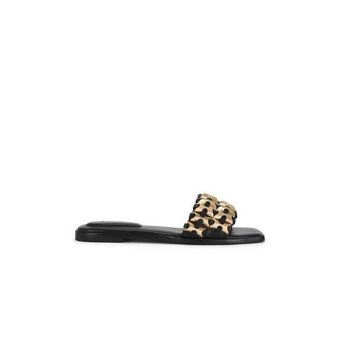 Simkhai 【 Faye Beaded Leather Flat Slide Women Black 】 なめし革 Slide サンダル レディース 黒いこと 黒いこと