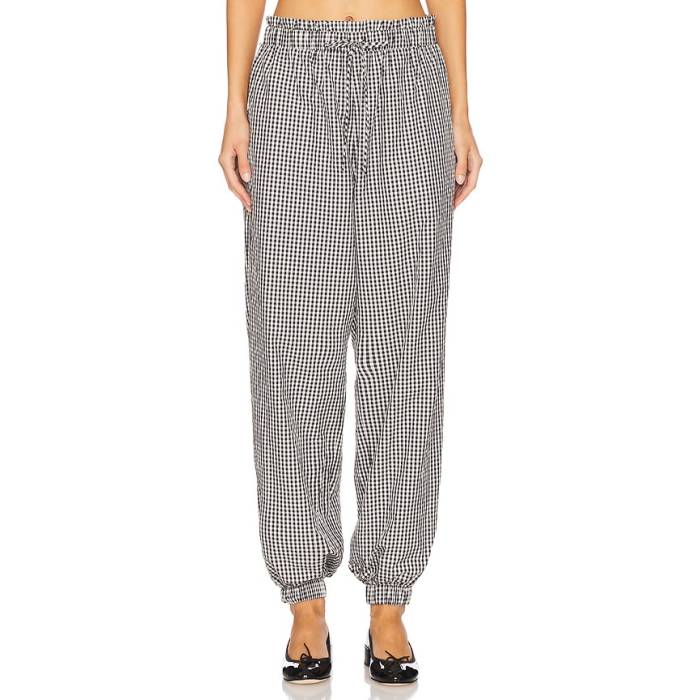 Tanner Fletcher 【 Kennedy Ruffle Gingham Track Pant Women Black Gingham 】 貨物自動車 ズボン下 レディース 黒いこと 黒いこと