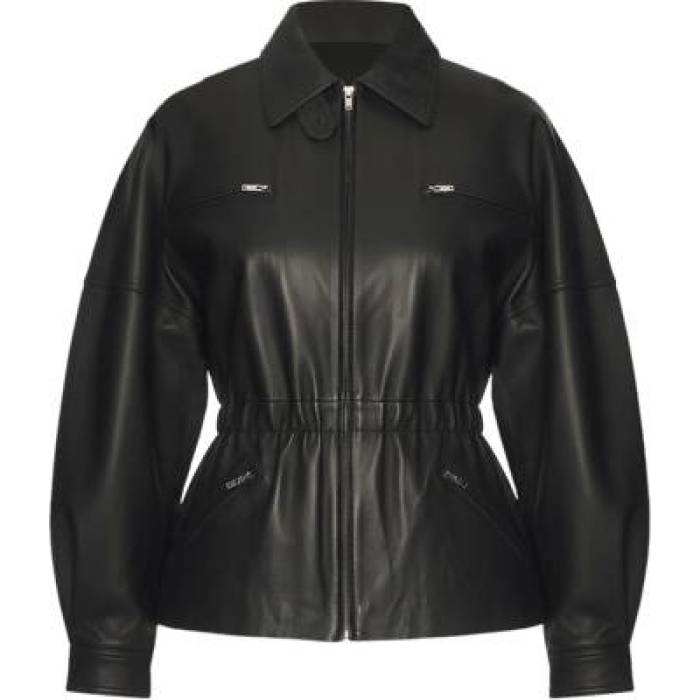 Aexae 【 Leather Cinched Mid Jacket Women Black 】 なめし革 ミッド Jacket 上衣 レディース 黒いこと 黒いこと