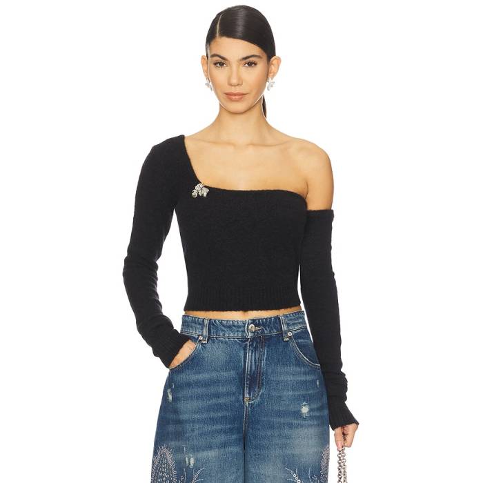 Blumarine 【 One-Shoulder Knit Sweater Women Black 】 編み物 調教師 レディース 黒いこと 黒いこと