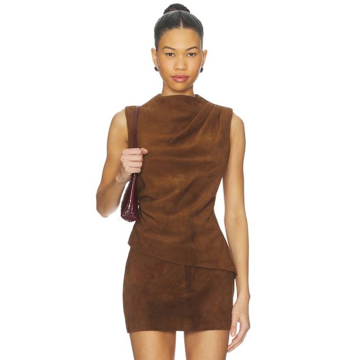 Aexae 【 X Revolve Leather Suede Ruched Top Women Chestnut Brown 】 なめし革 スエード・スウェード レディース 赤銅色 赤銅色