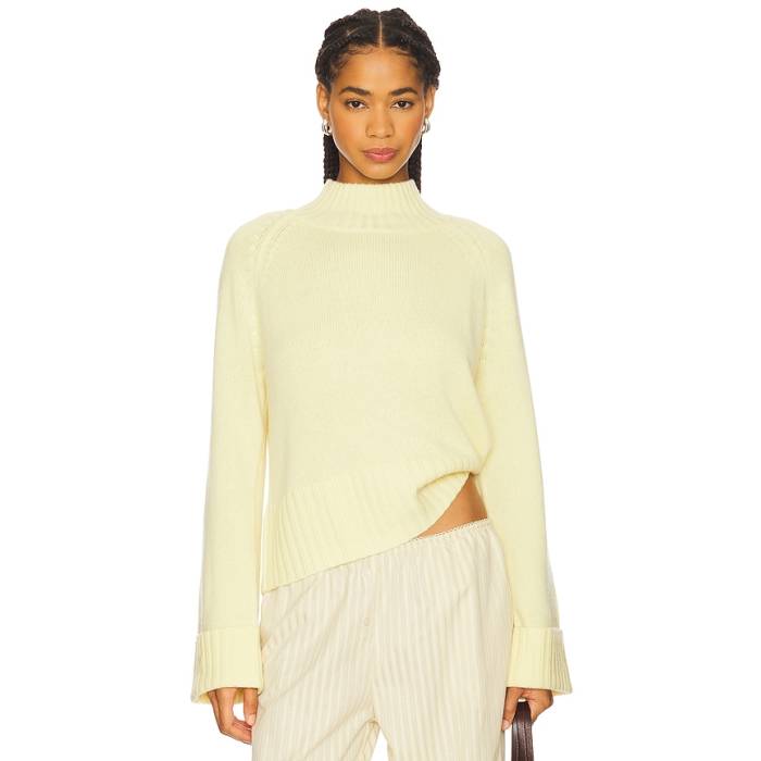 秋場カシミヤ Autumn Cashmere 【 6-Ply Cuffed Solid Boxy Mock Neck Top Women Sunfrost 】 益荒男 レディース