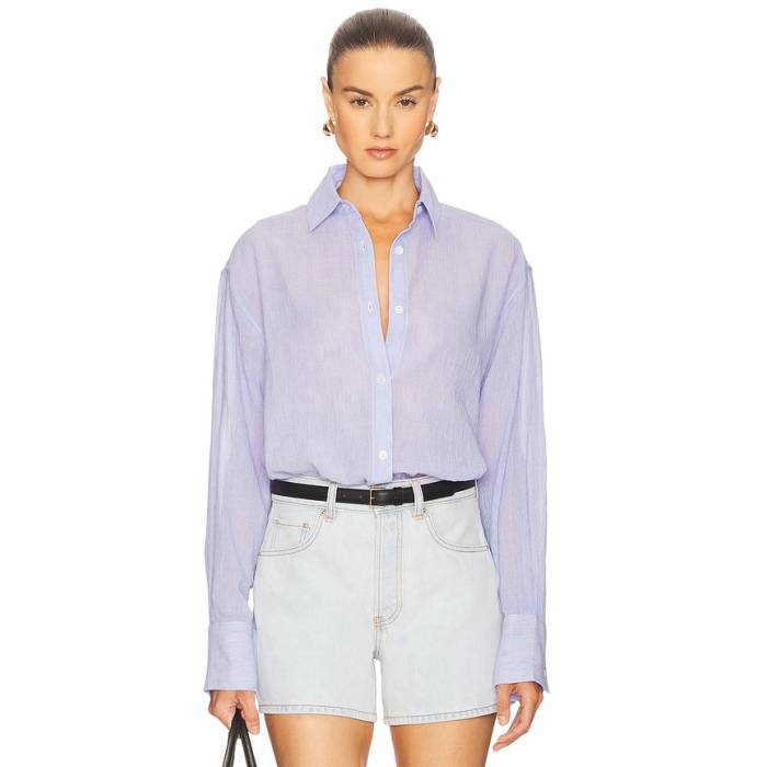 Anine Bing 【 Plaza Shirt Women Blue \u0026Amp; White Mini Stripe 】 レディース 青味 青み 白いこと 白いこと Stripe 縞模様