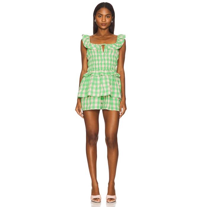 Saylor 【 Kasia Romper Women Pink \u0026Amp; Green 】 ロンパース レディース pink サクラ色 green 緑・緑であること