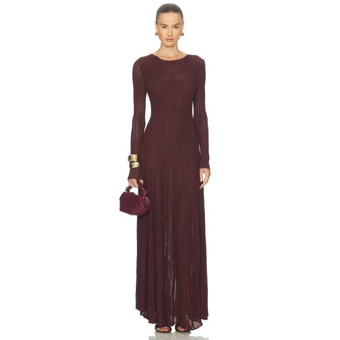 Solid \u0026 Striped 【 The Long Sleeve Sloane Dress Women Raisin Brown 】 Sleeve 捩り 御召しもの レディース 赤銅色 赤銅色