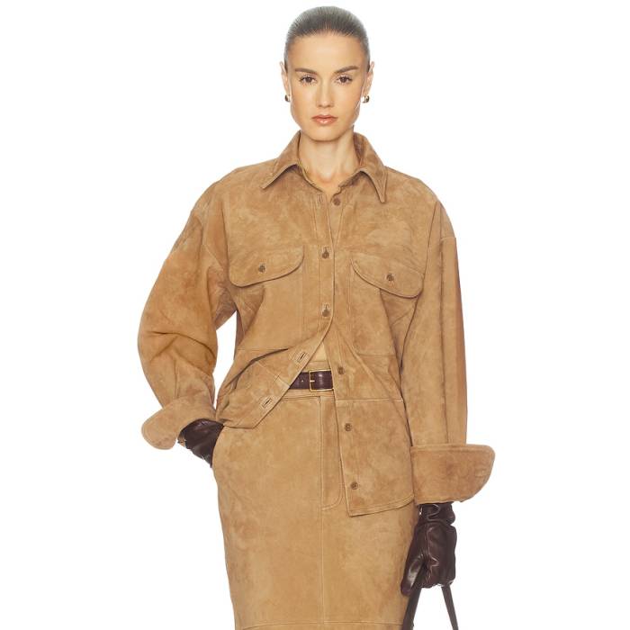 Helsa 【 Suede Overshirt Women Caramel 】 スエード・スウェード レディース