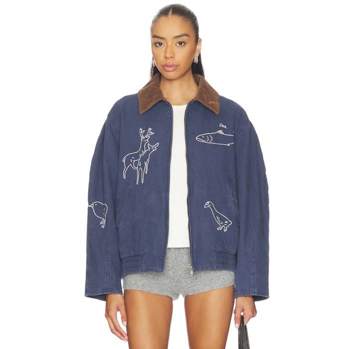 Sea 【 Demi French Workwear Long Sleeve Jacket Women Blue 】 Sleeve 捩り Jacket 上衣 レディース 青み 青色