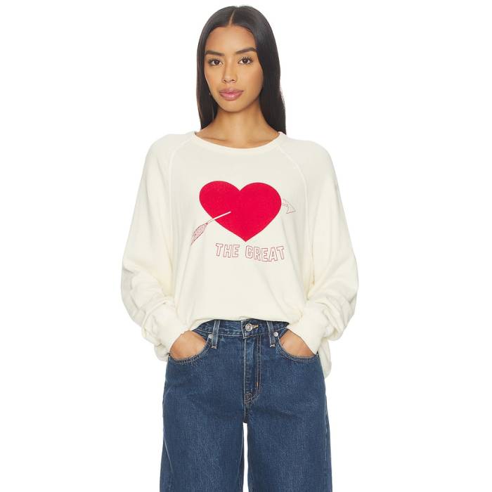The Great 【 The College Sweatershirt Women Washed White With Red 】 分科大学 レディース 白いこと 白いこと Red 赤・赤いこと