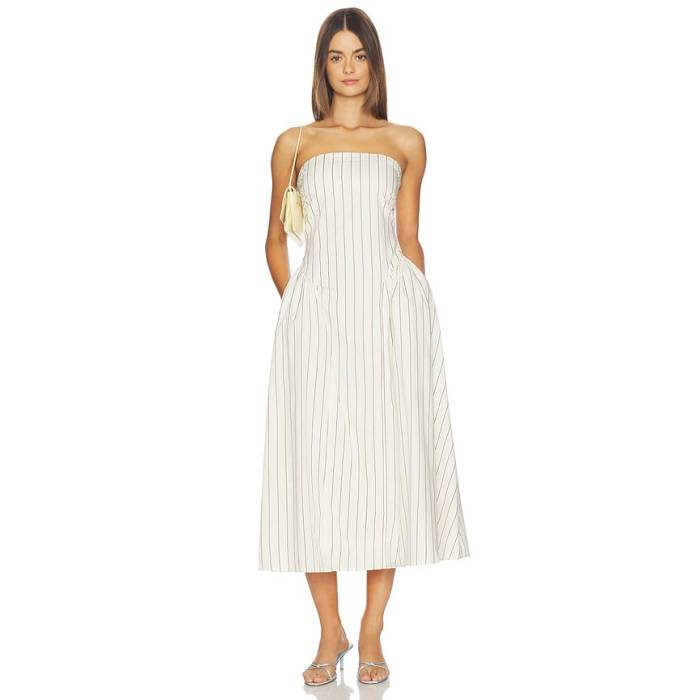 フェイスフルザブランド Faithfull The Brand 【 Benetta Midi Dress Women Fiori Stripe Lemon 】 御召しもの レディース Stripe 縞模様