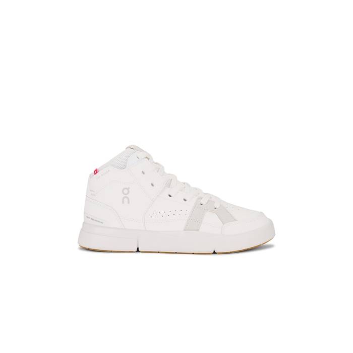 オン On 【 The Roger Clubhouse Mid Sneaker Women White \u0026Amp; Sand 】 ミッド 靴 スニーカー レディース 白いこと 白いこと 砂色・砂子