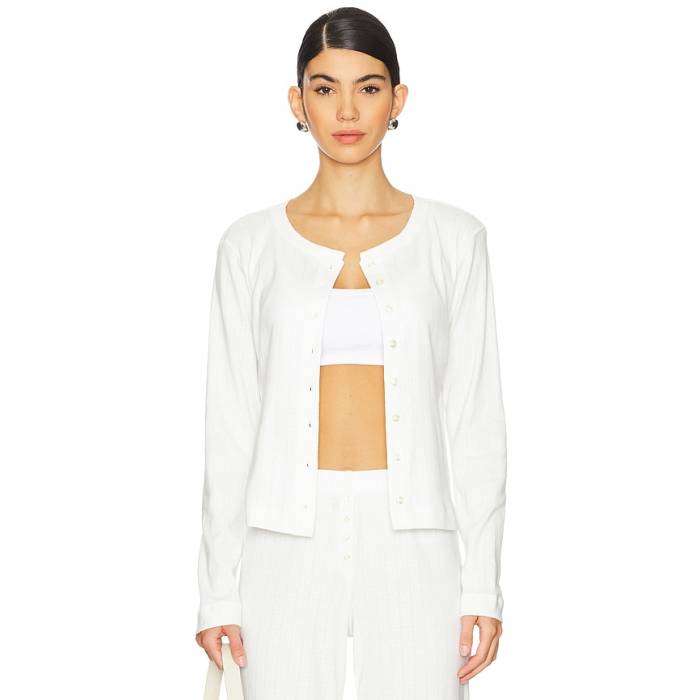 Leset 【 Pointelle Classic Crew Cardigan Women White 】 古典派音楽 労働者の一団 ジレー レディース 白いこと 白いこと