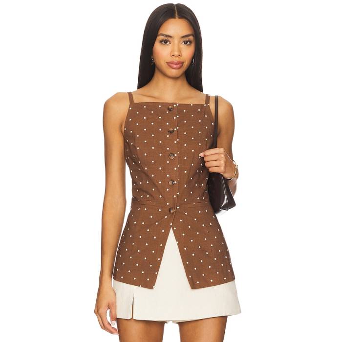 Elodie The Label 【 Elsie Top Women Brown Ivory Dot 】 レディース 赤銅色 赤銅色 象牙色