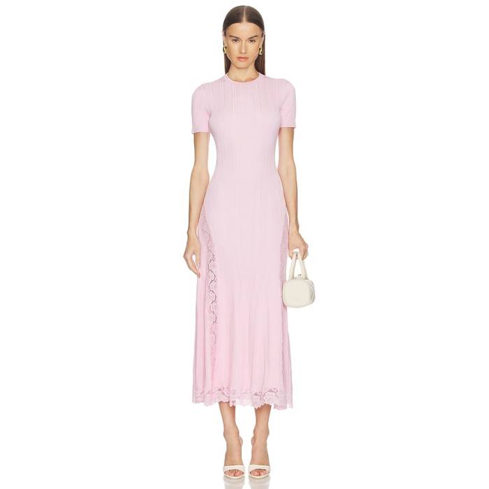 Self-Portrait 【 Pink Knit Lace Insert Midi Dress Women Pink 】 pink さくら色 編み物 御召しもの レディース pink さくら色