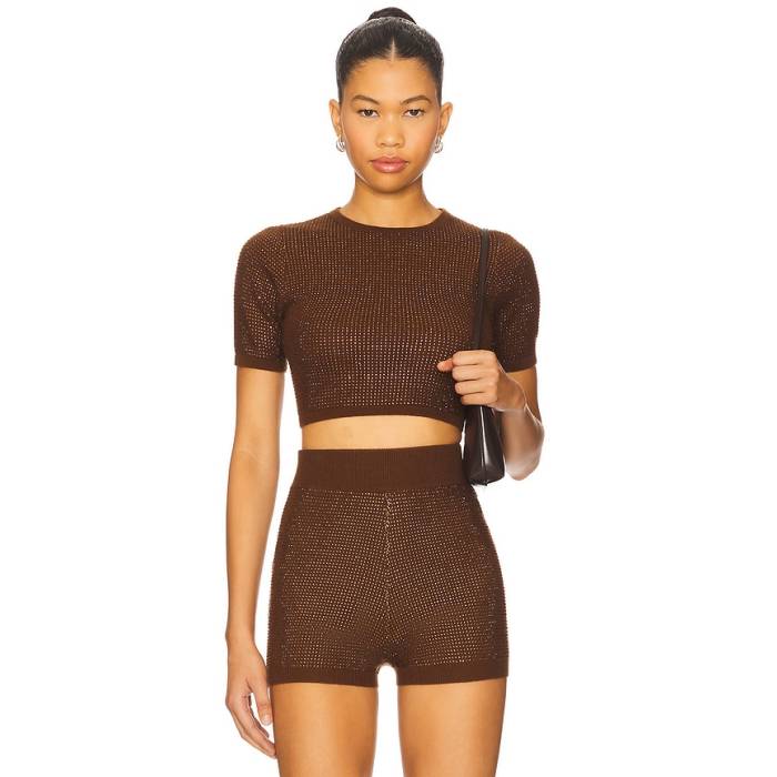 David Koma 【 Rhinestone Embroidered Crop Top Women Brown 】 Crop クロップ レディース 赤銅色 赤銅色