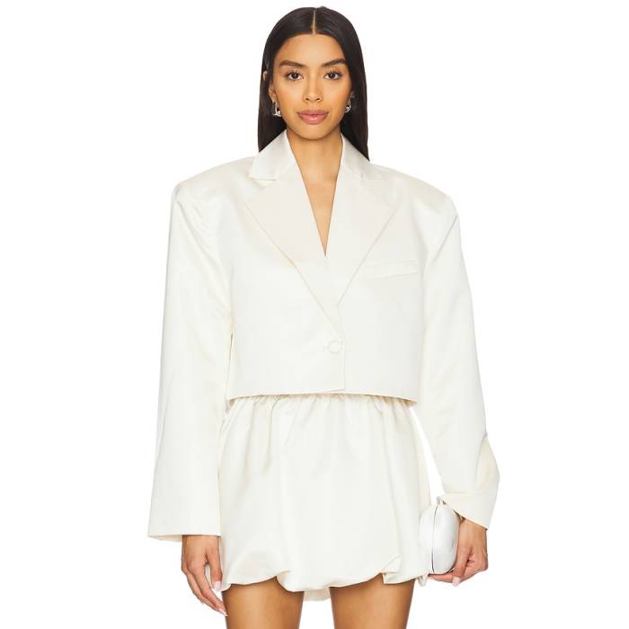 Weworewhat 【 Cropped Satin Blazer Women Ivory 】 繻子 ブレイザー レディース 象牙色
