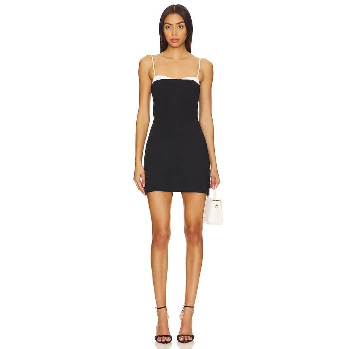 アマンダアプリチャード Amanda Uprichard 【 X Revolve Chandy Mini Dress Women Black \u0026Amp; Ivory 】 御召しもの レディース 黒いこと 黒いこと 象牙色
