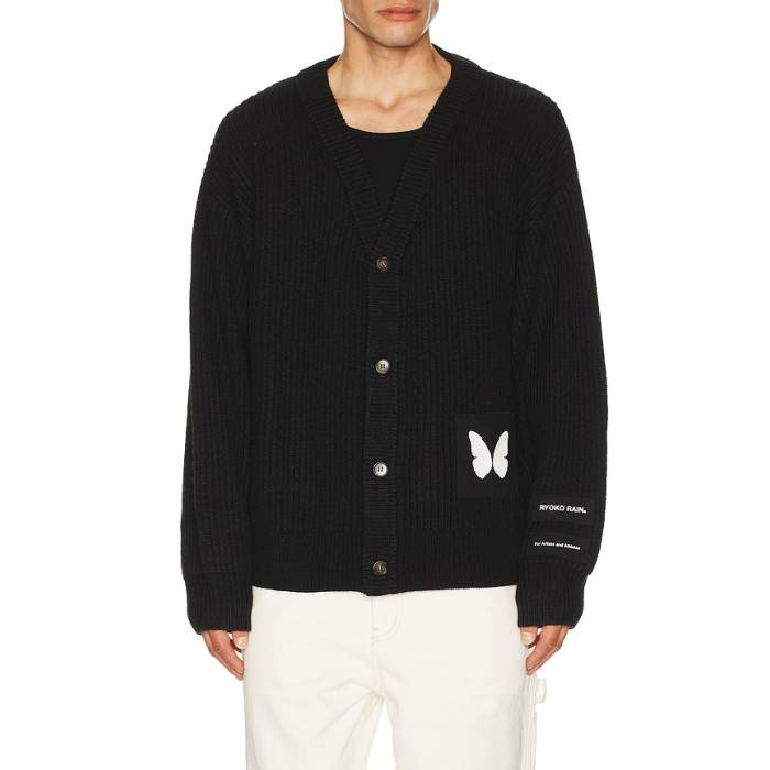 Ryoko Rain 【 Butterfly Knitted Cardigan Men Black 】 ジレー メンズ 黒いこと 黒いこと