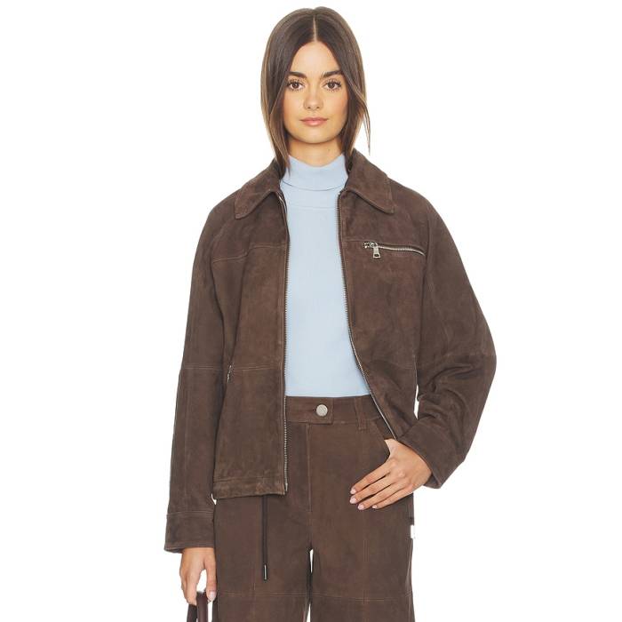 Aligne 【 Alex Suede Bomber Jacket Women Chocolate 】 スエード・スウェード Jacket 上衣 レディース