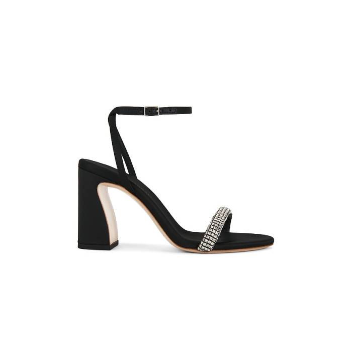ロフラーランドール Loeffler Randall 【 Malia Curved Sandal Women Black Satin With Diamond Strap 】 レディース 黒いこと 黒いこと 繻子 金剛石 同盟罷工一回り
