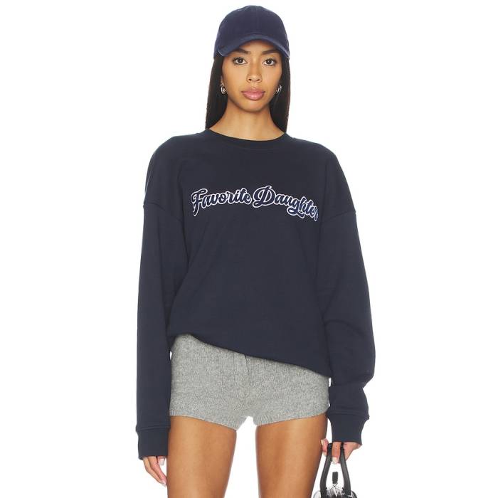 Favorite Daughter 【 The Varsity Embroidered Sweater Women Navy &Amp; White 】 トレーナー レディース 紺色 ネイビー 白色 ホワイト｜スニケス
