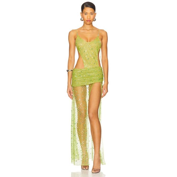 ジェイディッドロンドン Jaded London 【 Beaded Mesh Knit Maxi Dress Women Green 】 編み物 お召しもの レディース green 緑・緑であること
