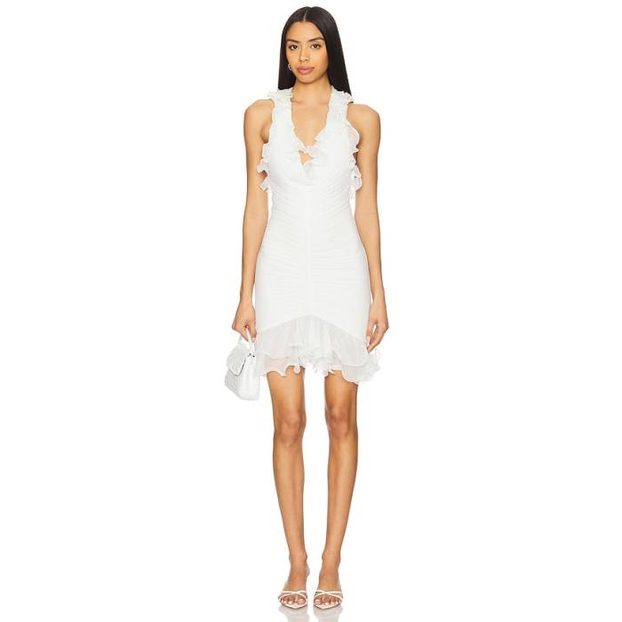 Patbo 【 Plunge Mini Dress Women White 】 お召しもの レディース 白いこと 白いこと ドレス-レディースファッション