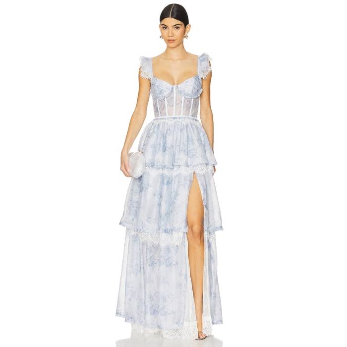 V. Chapman 【 Jolie Gown Women Blue Tapestry Rose 】 レディース 青み 青色 Rose サクラ色