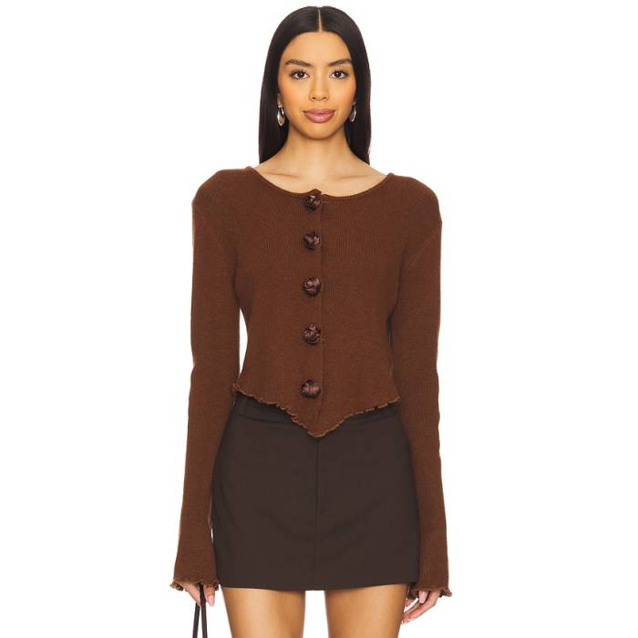 Bubish 【 X Revolve Rosette Knit Cardigan Women Chocolate Brown 】 編み物 ジレー レディース 赤銅色 赤銅色