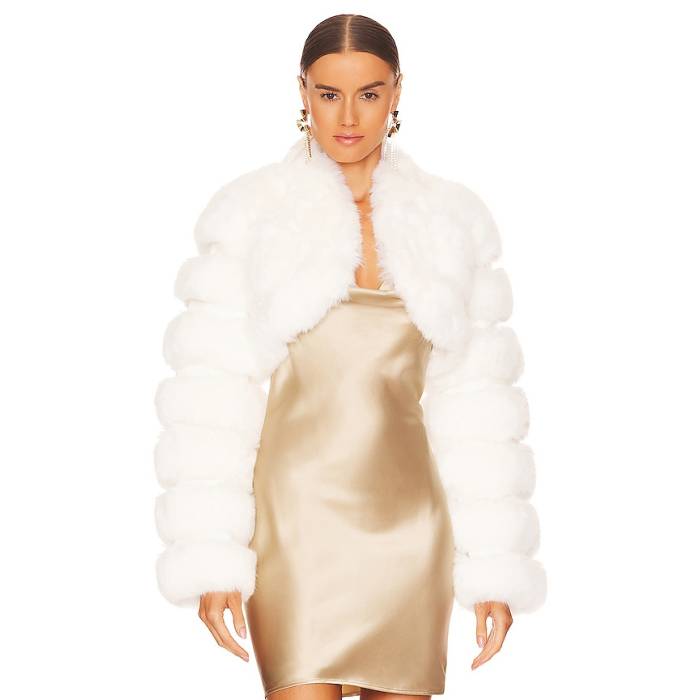 Adrienne Landau 【 Faux Fox Fur Short Jacket Women Snow White 】 稲荷 Jacket 上衣 レディース 白いこと 白いこと