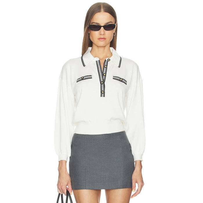 L\u0027agence 【 Malaki 3/4 Sleeve Collared Sweater Women Ivory \u0026Amp; Black 】 Sleeve 衣袂 調教師 レディース 象牙色 黒いこと 黒いこと